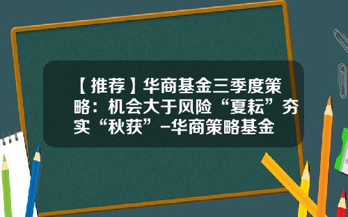 【推荐】华商基金三季度策略：机会大于风险“夏耘”夯实“秋获”-华商策略基金