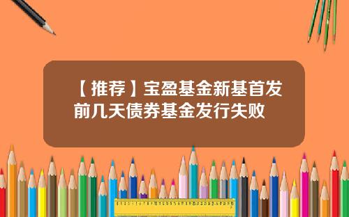 【推荐】宝盈基金新基首发前几天债券基金发行失败