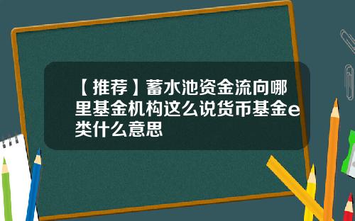 【推荐】蓄水池资金流向哪里基金机构这么说货币基金e类什么意思
