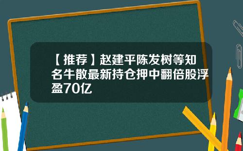 【推荐】赵建平陈发树等知名牛散最新持仓押中翻倍股浮盈70亿