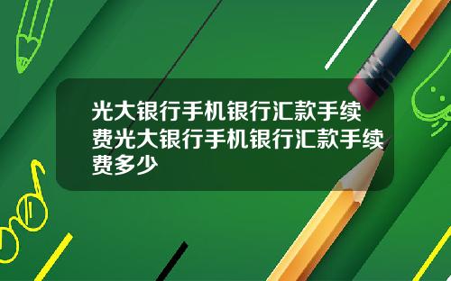光大银行手机银行汇款手续费光大银行手机银行汇款手续费多少