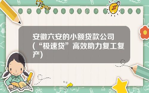 安徽六安的小额贷款公司 (“极速贷”高效助力复工复产)