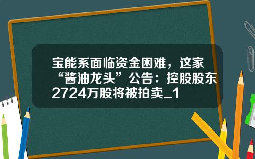 宝能系面临资金困难，这家“酱油龙头”公告：控股股东2724万股将被拍卖_1
