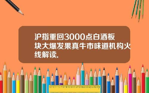 沪指重回3000点白酒板块大爆发果真牛市味道机构火线解读.