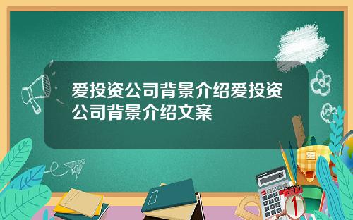 爱投资公司背景介绍爱投资公司背景介绍文案