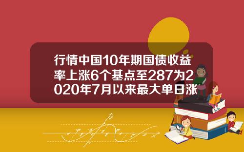 行情中国10年期国债收益率上涨6个基点至287为2020年7月以来最大单日涨幅