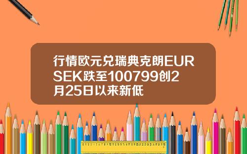 行情欧元兑瑞典克朗EURSEK跌至100799创2月25日以来新低