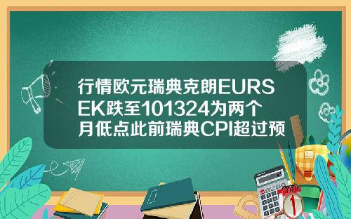 行情欧元瑞典克朗EURSEK跌至101324为两个月低点此前瑞典CPI超过预期