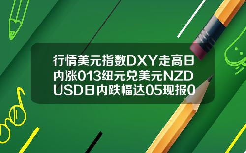 行情美元指数DXY走高日内涨013纽元兑美元NZDUSD日内跌幅达05现报07254