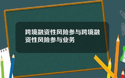 跨境融资性风险参与跨境融资性风险参与业务