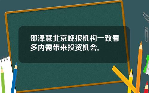 邵泽慧北京晚报机构一致看多内需带来投资机会.