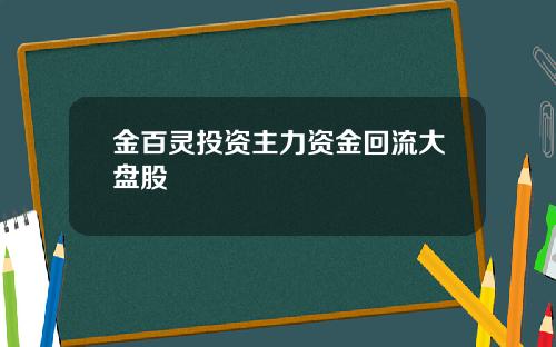 金百灵投资主力资金回流大盘股
