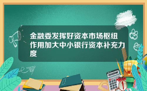 金融委发挥好资本市场枢纽作用加大中小银行资本补充力度