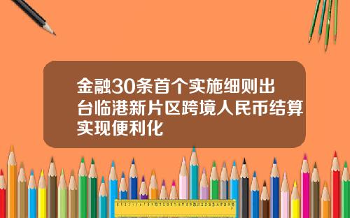 金融30条首个实施细则出台临港新片区跨境人民币结算实现便利化