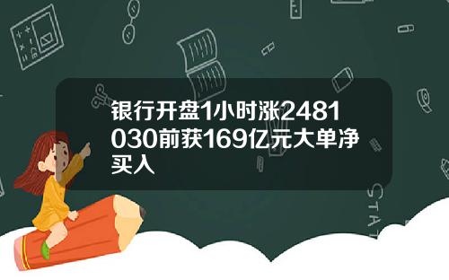 银行开盘1小时涨2481030前获169亿元大单净买入