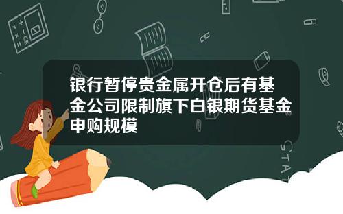 银行暂停贵金属开仓后有基金公司限制旗下白银期货基金申购规模