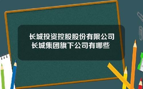 长城投资控股股份有限公司 长城集团旗下公司有哪些