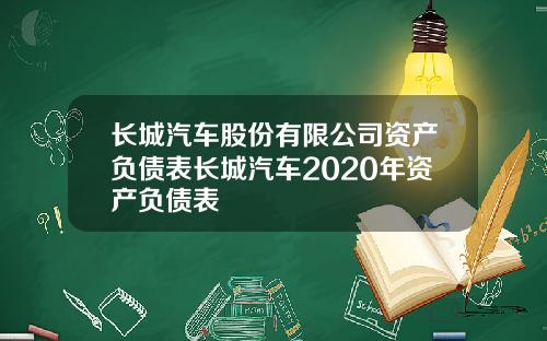 长城汽车股份有限公司资产负债表长城汽车2020年资产负债表