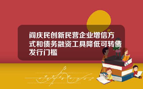 阎庆民创新民营企业增信方式和债务融资工具降低可转债发行门槛