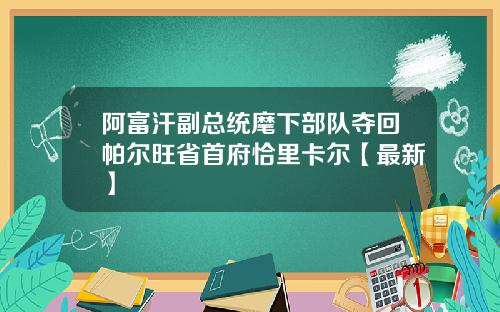 阿富汗副总统麾下部队夺回帕尔旺省首府恰里卡尔【最新】