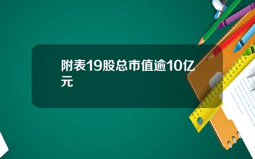 附表19股总市值逾10亿元