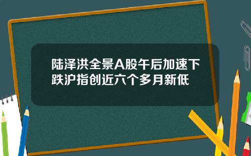 陆泽洪全景A股午后加速下跌沪指创近六个多月新低