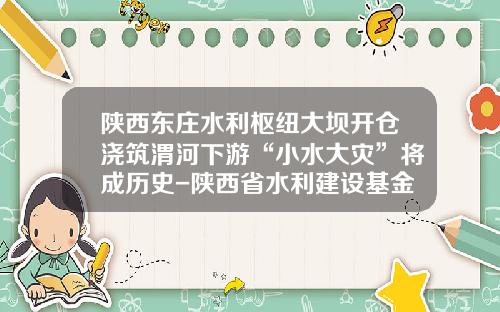 陕西东庄水利枢纽大坝开仓浇筑渭河下游“小水大灾”将成历史-陕西省水利建设基金