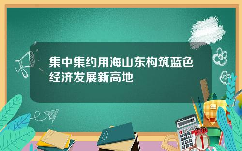 集中集约用海山东构筑蓝色经济发展新高地