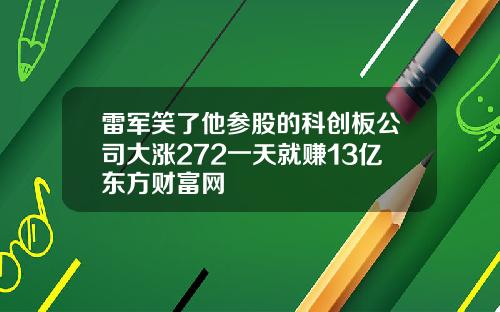 雷军笑了他参股的科创板公司大涨272一天就赚13亿东方财富网