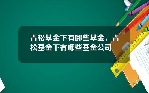 青松基金下有哪些基金，青松基金下有哪些基金公司