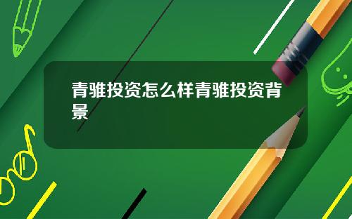 青骓投资怎么样青骓投资背景