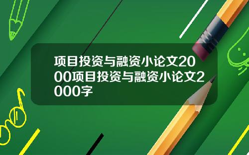 项目投资与融资小论文2000项目投资与融资小论文2000字