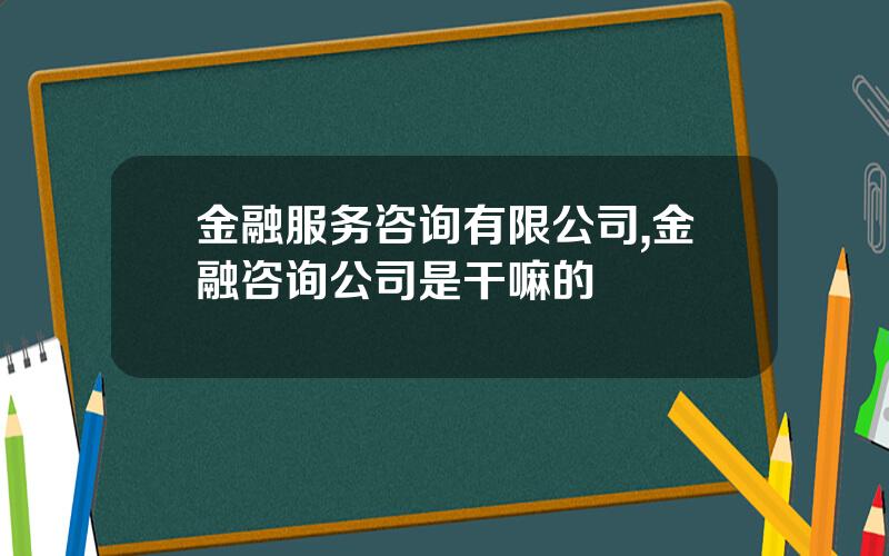 金融服务咨询有限公司,金融咨询公司是干嘛的