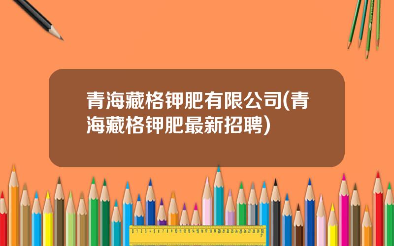 青海藏格钾肥有限公司(青海藏格钾肥最新招聘)